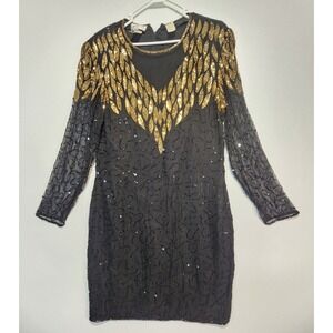 Stenay Women's Vintage Elegant Dressy Beaded Dress Black/Gold Size 14